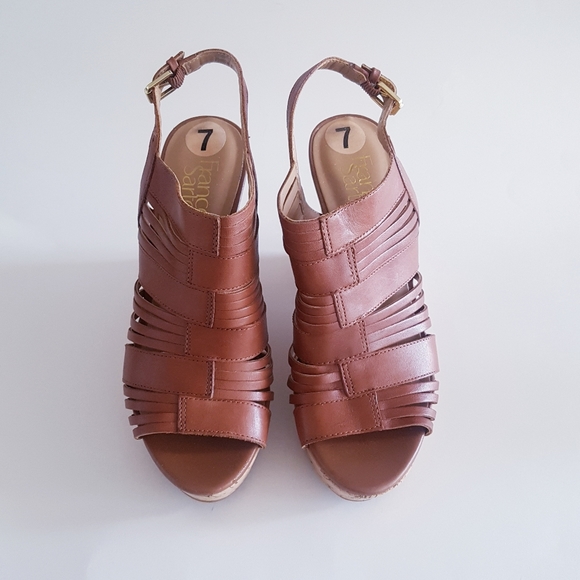 FRANCO SARTO Brown Leather Platform Cork Wedges - Picture 3 of 13